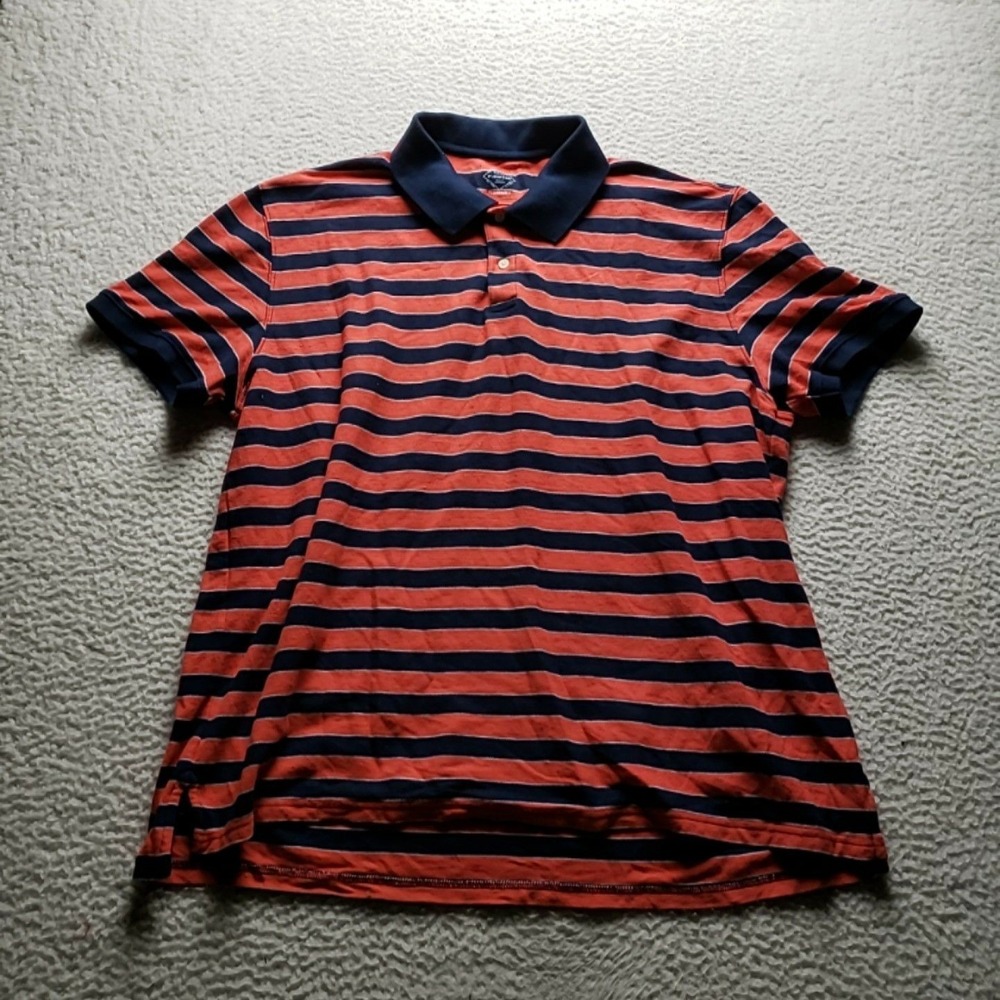 St. John's Bay Polo Shirt Mens 2XL Blue Stripe Short Sleeve Performance Knit Top